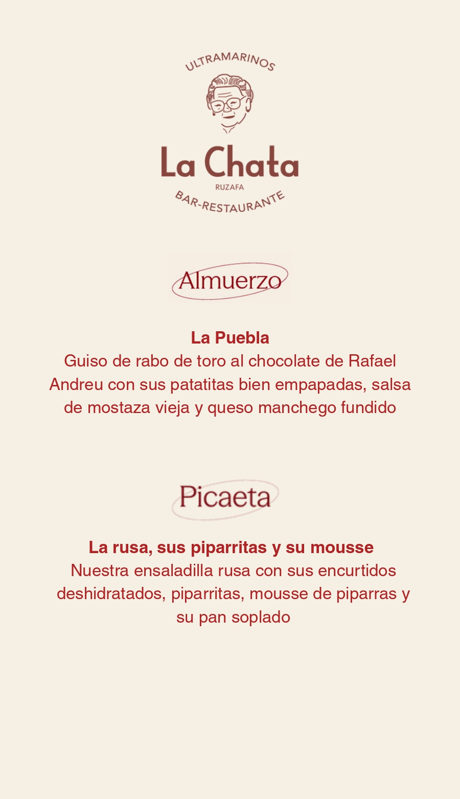 La Chata Ruzafa - Almuerzo y tapa del día.